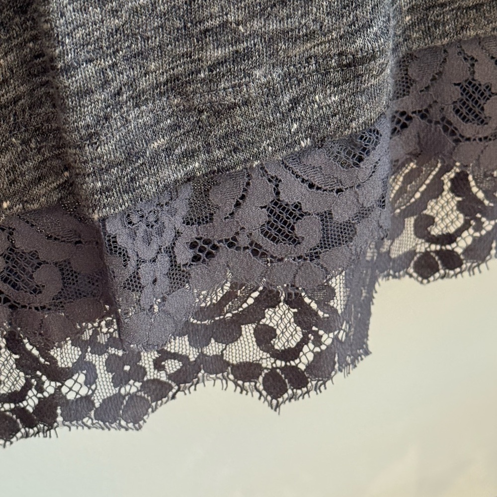 NWT Banana Republic Charcoal Knit Long Sleeve Tee with lace and buttons.